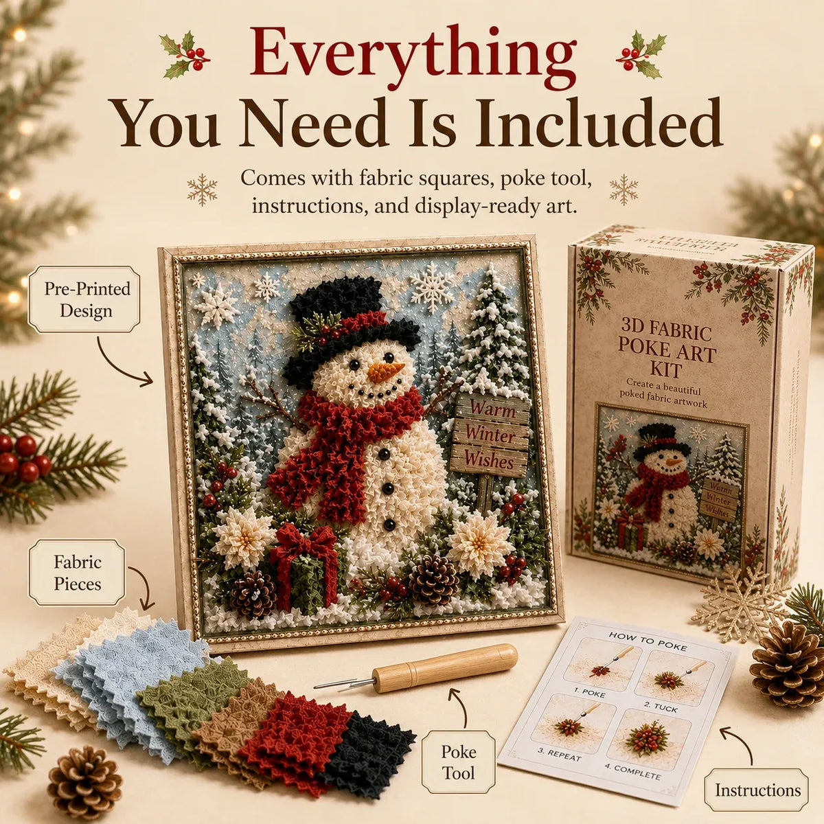🎄 3D Christmas Fabric Poke Art DIY Craft Kit