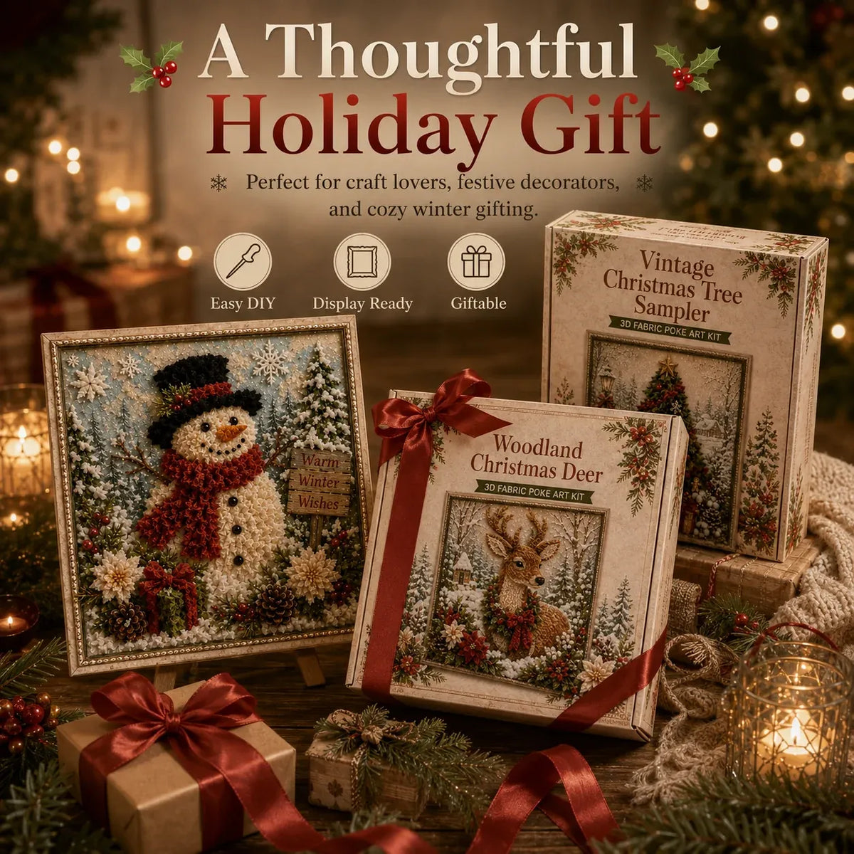 🎄 3D Christmas Fabric Poke Art DIY Craft Kit
