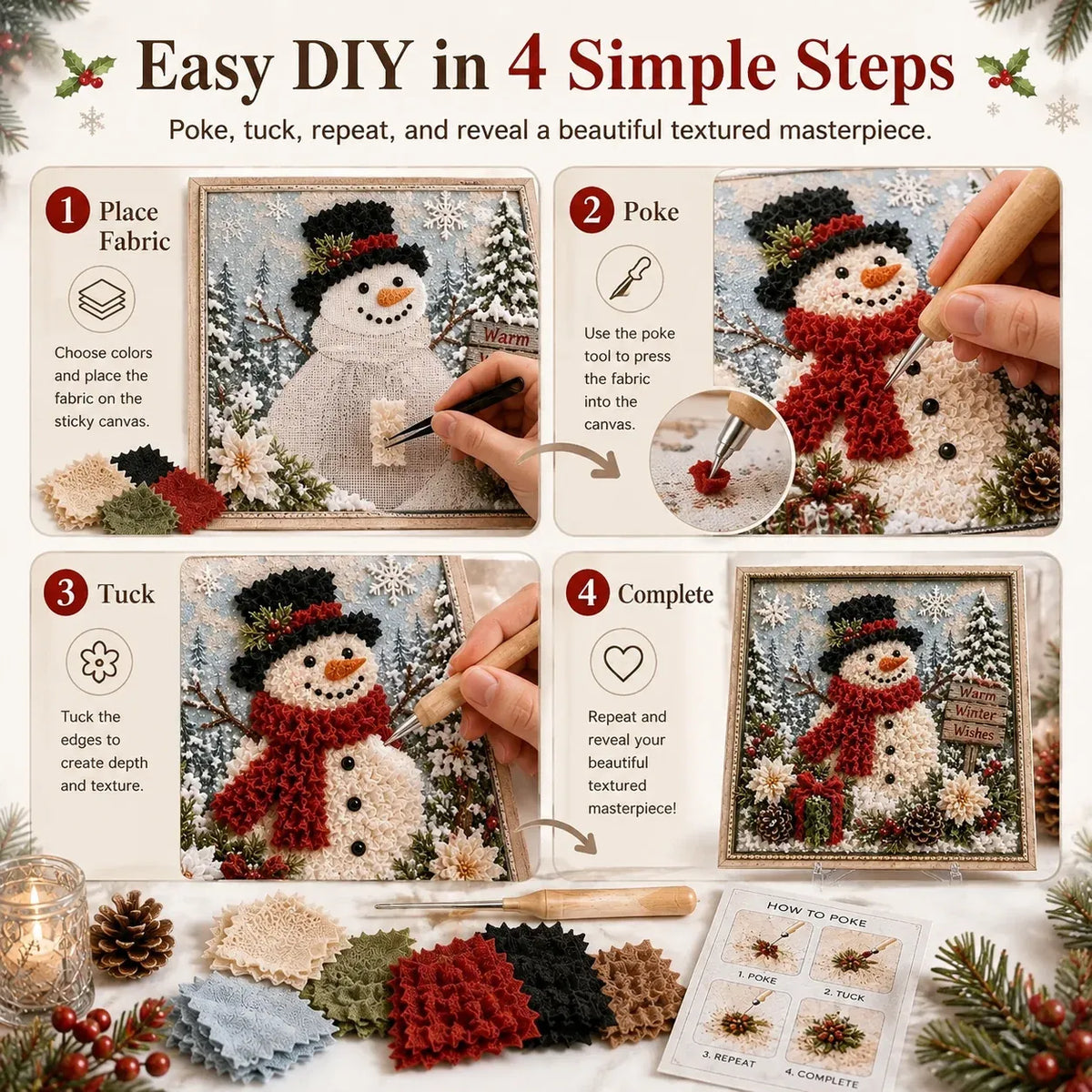 🎄 3D Christmas Fabric Poke Art DIY Craft Kit
