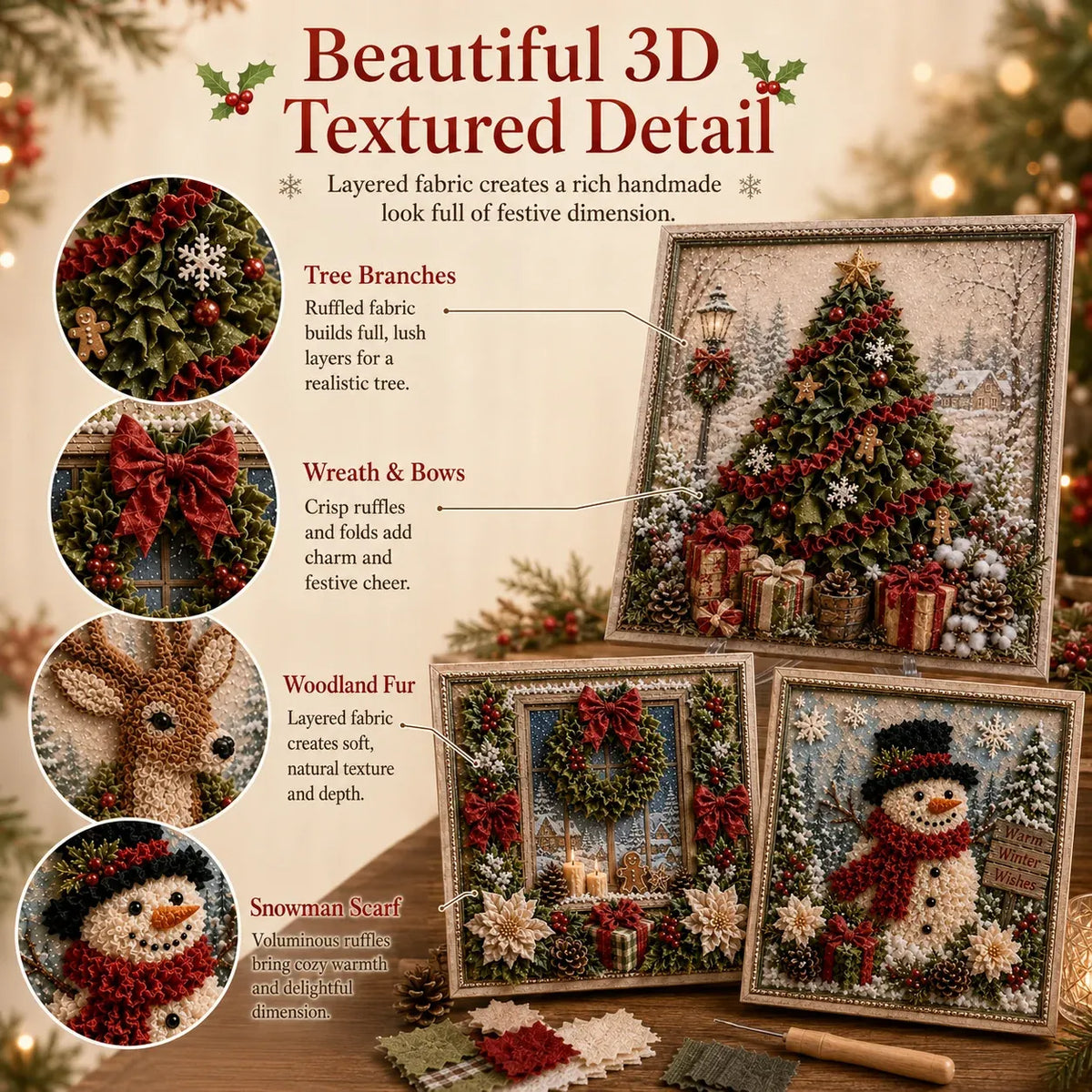 🎄 3D Christmas Fabric Poke Art DIY Craft Kit